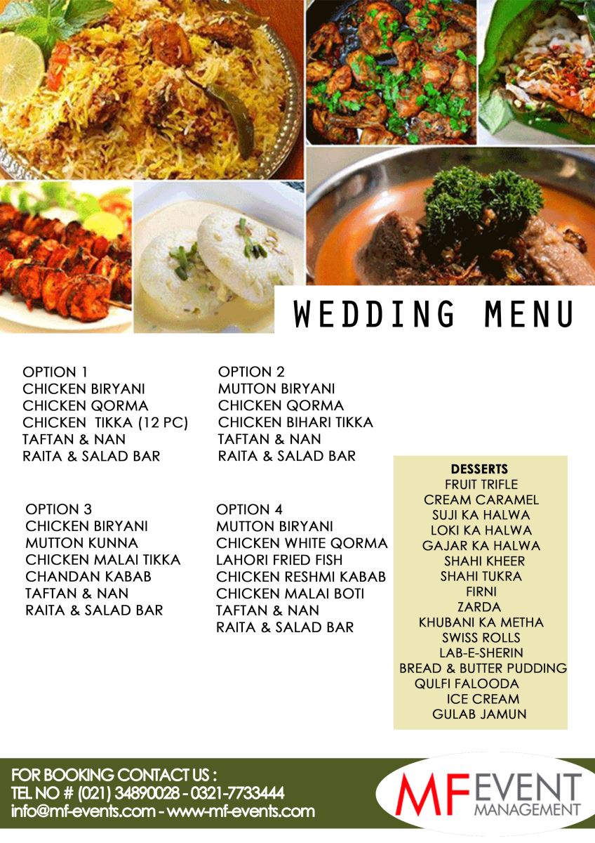 Pakistani Traditional Wedding Menu MF Event Management